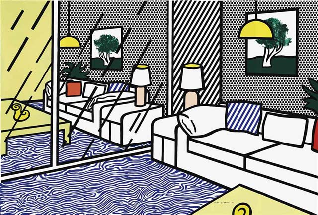 Roy Lichtenstein: Wallpaper with Blue Floor Interior, 1992